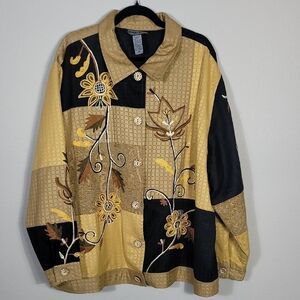 Vintage Indigo Moon Patchwork Embroidered Jacket Size 3X Shacket Artsy Floral